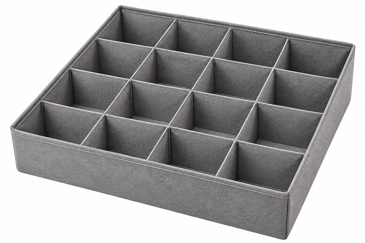 Organizador de cajón con 16 compartimentos – Gris, 35 × 27 × 9,7 cm