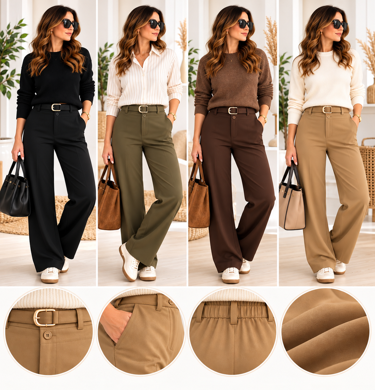 Pantalón mujer de pernera ancha con cinturón