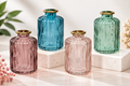 Botella Decorativa de Vidrio Grabado 10 cm – 4 Colores