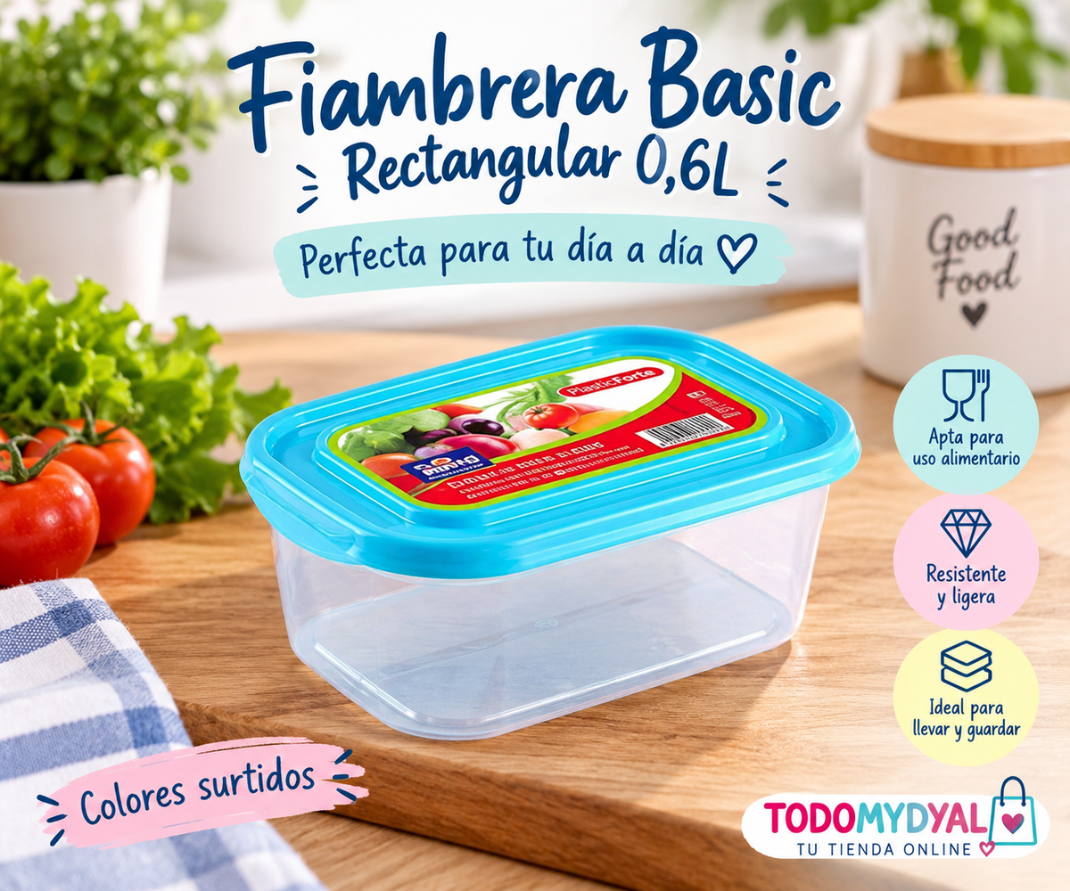 Fiambrera Basic Rectangular 0,6 L – Colores Surtidos