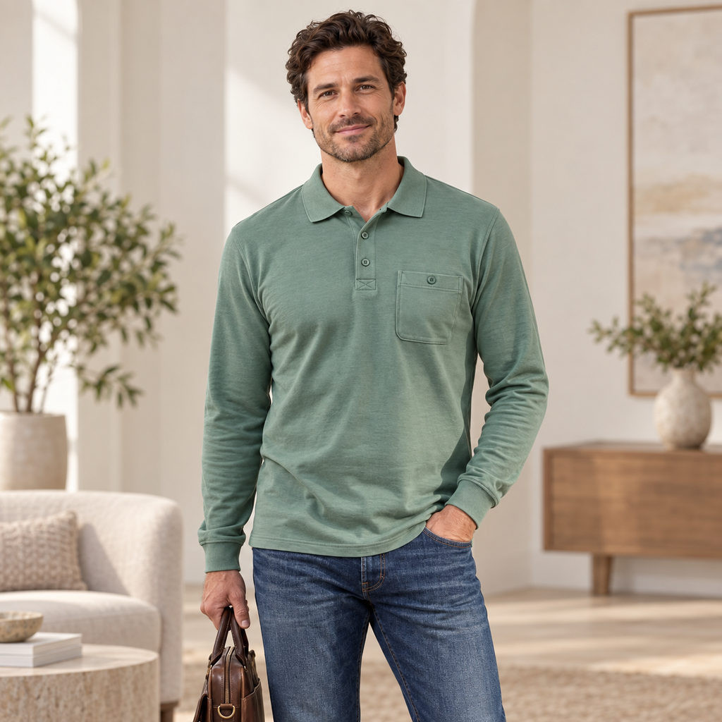 Polo de Hombre de Manga Larga con Bolsillo – Modelo 201