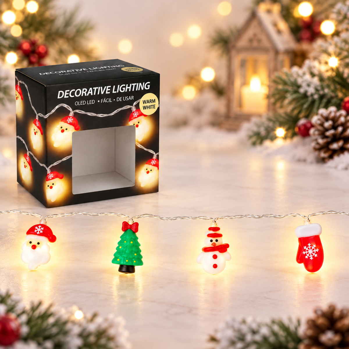 Guirnalda de Luces LED Navidad con Figuras – 135 cm