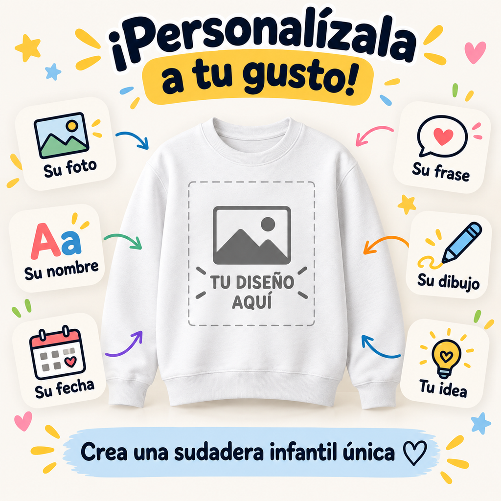 Sudadera Básica Infantil Personalizada sin Capucha – Niño y Niña