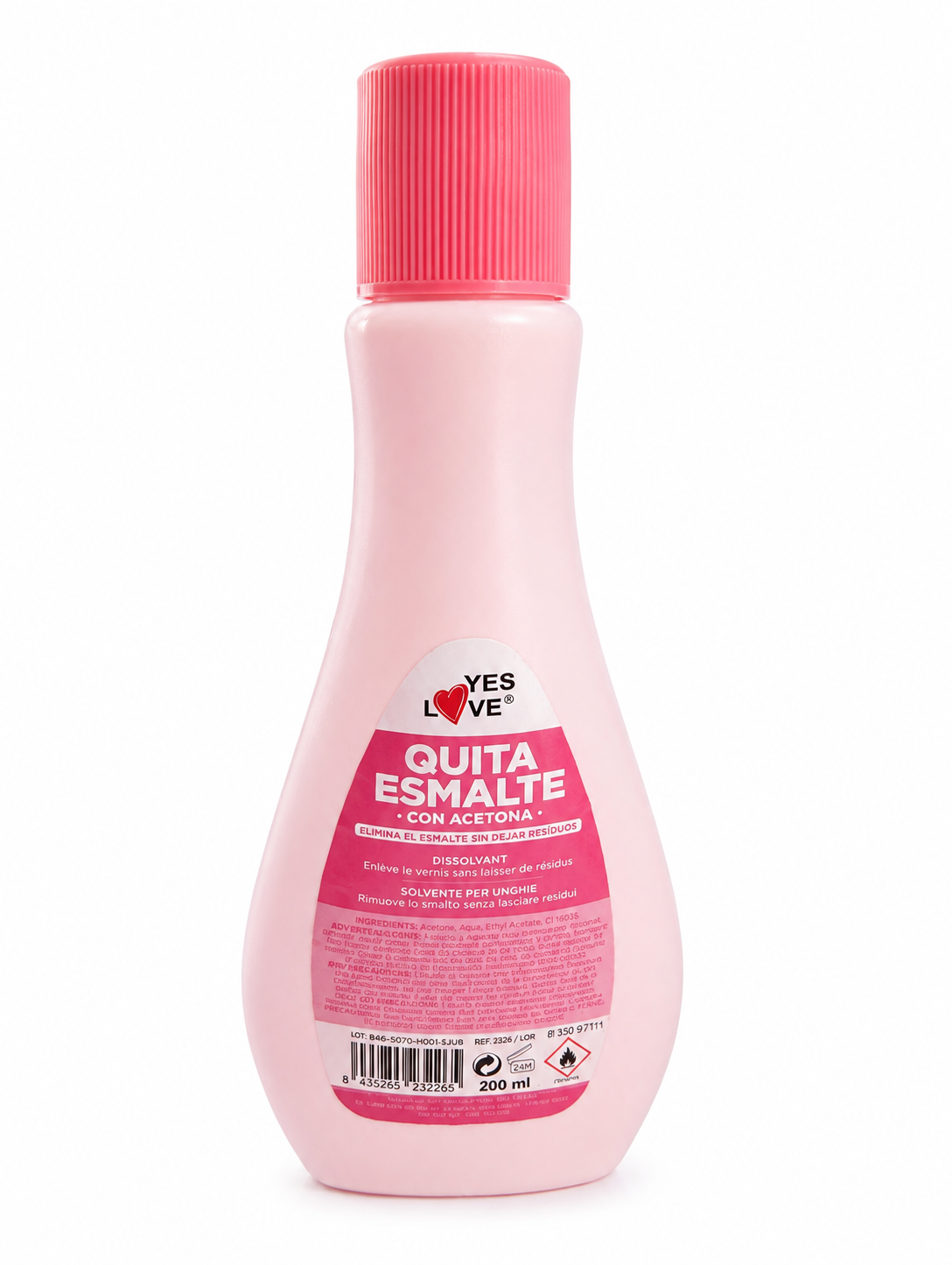 Quitaesmalte con acetona Yes Love – 200 ml