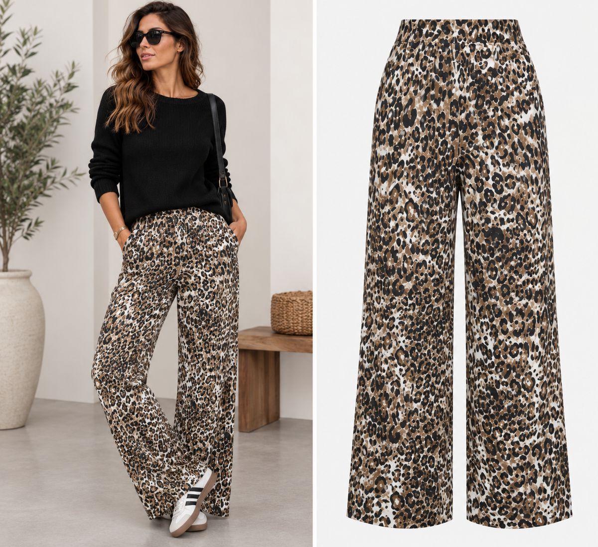 Pantalón Mujer Animal Print de Pierna Ancha – S a XXL