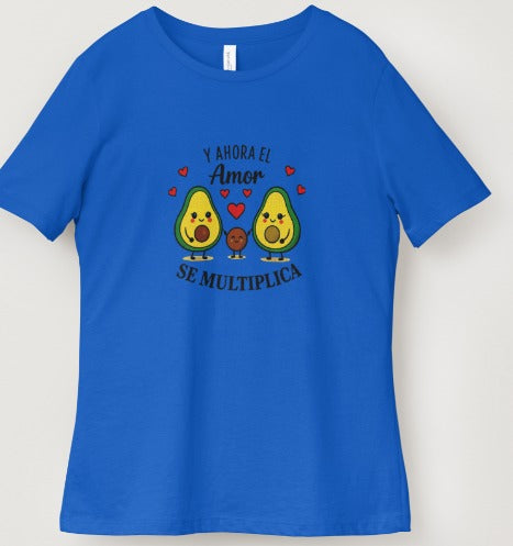 Camiseta azul Y Ahora el Amor Se Multiplica aguacates kawaii