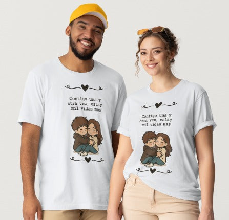 Camisetas de Pareja “Esta y Mil Vidas Más” — Pack 2 Camisetas Regalo