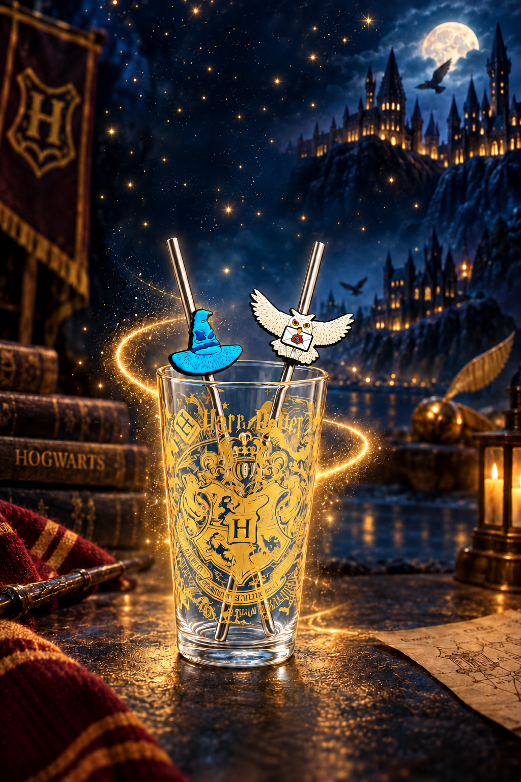 Set Vaso Harry Potter Magic & Mayhem 480 ml con Dos Pajitas