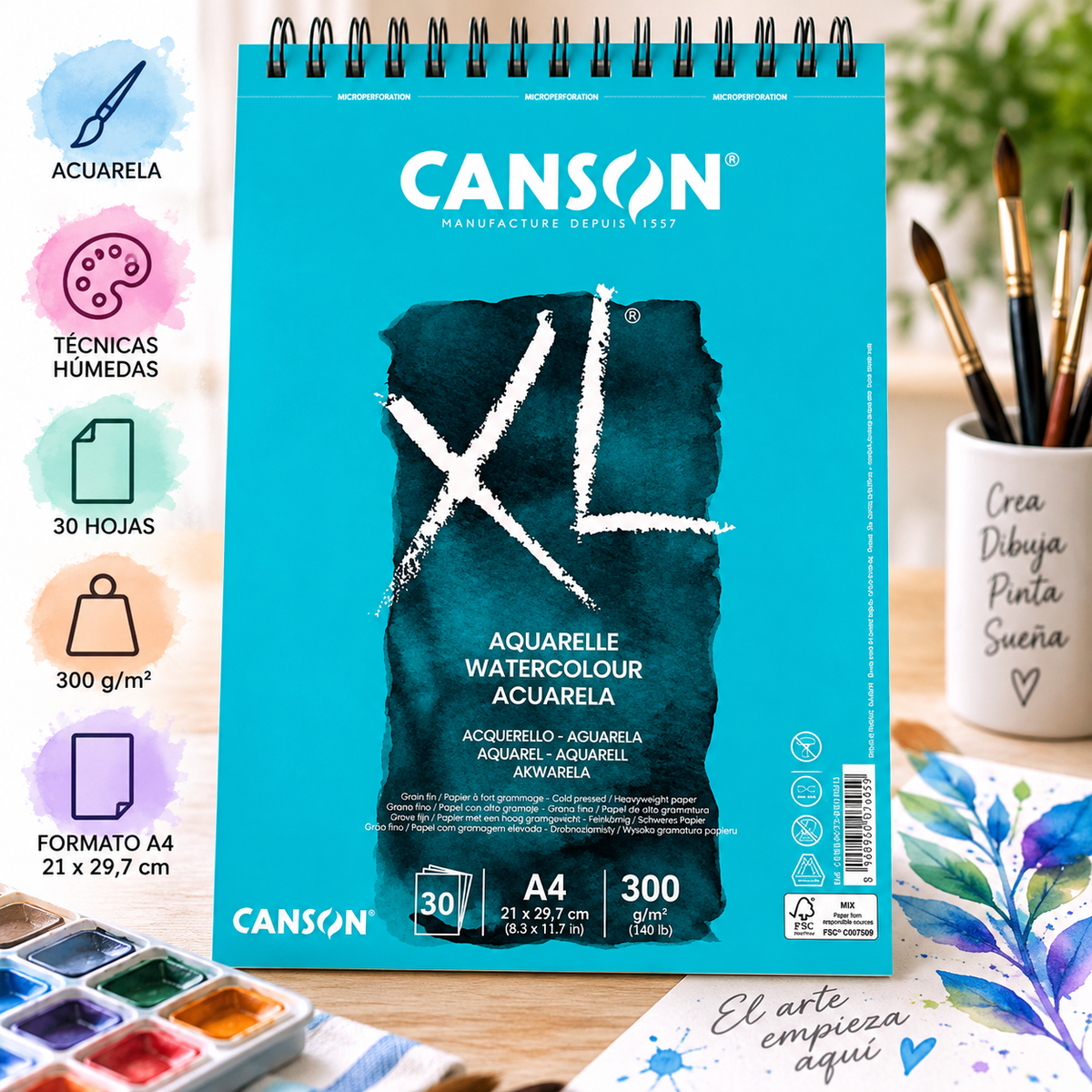 Bloc de Acuarela Canson XL A4 300 g/m² – 30 Hojas