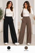 Pantalón de Vestir Mujer Pierna Ancha – Negro y Marrón