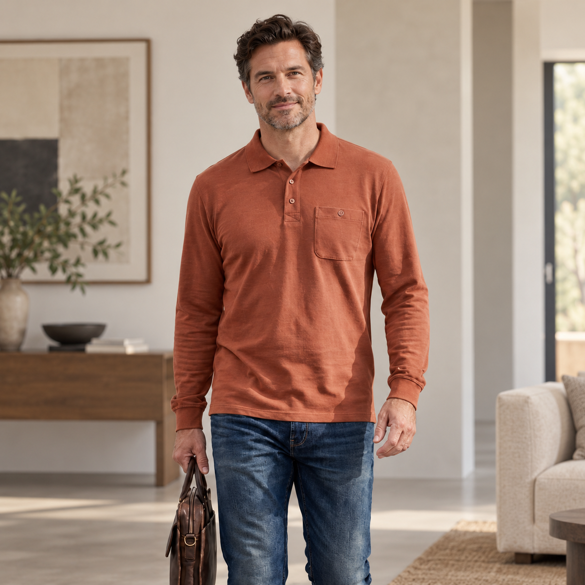 Polo de Hombre de Manga Larga con Bolsillo – Modelo 201