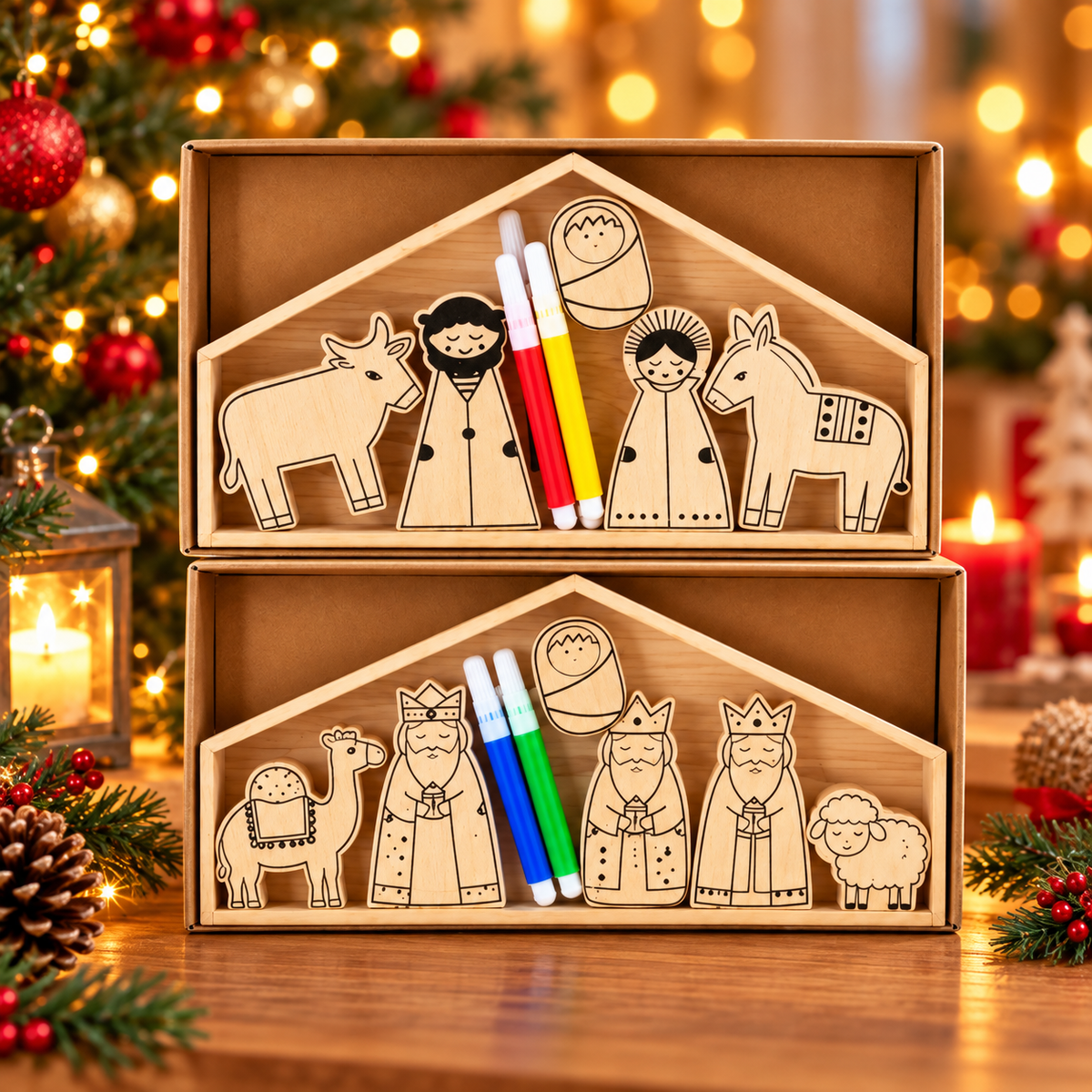 Nacimiento de Navidad de Madera para Colorear con Rotuladores – Modelos Surtidos