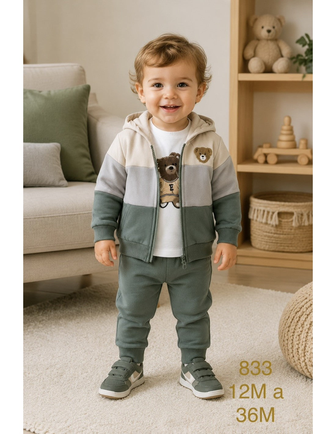Conjunto Bebé Niño 3 Piezas con Osito – 12 a 36 Meses