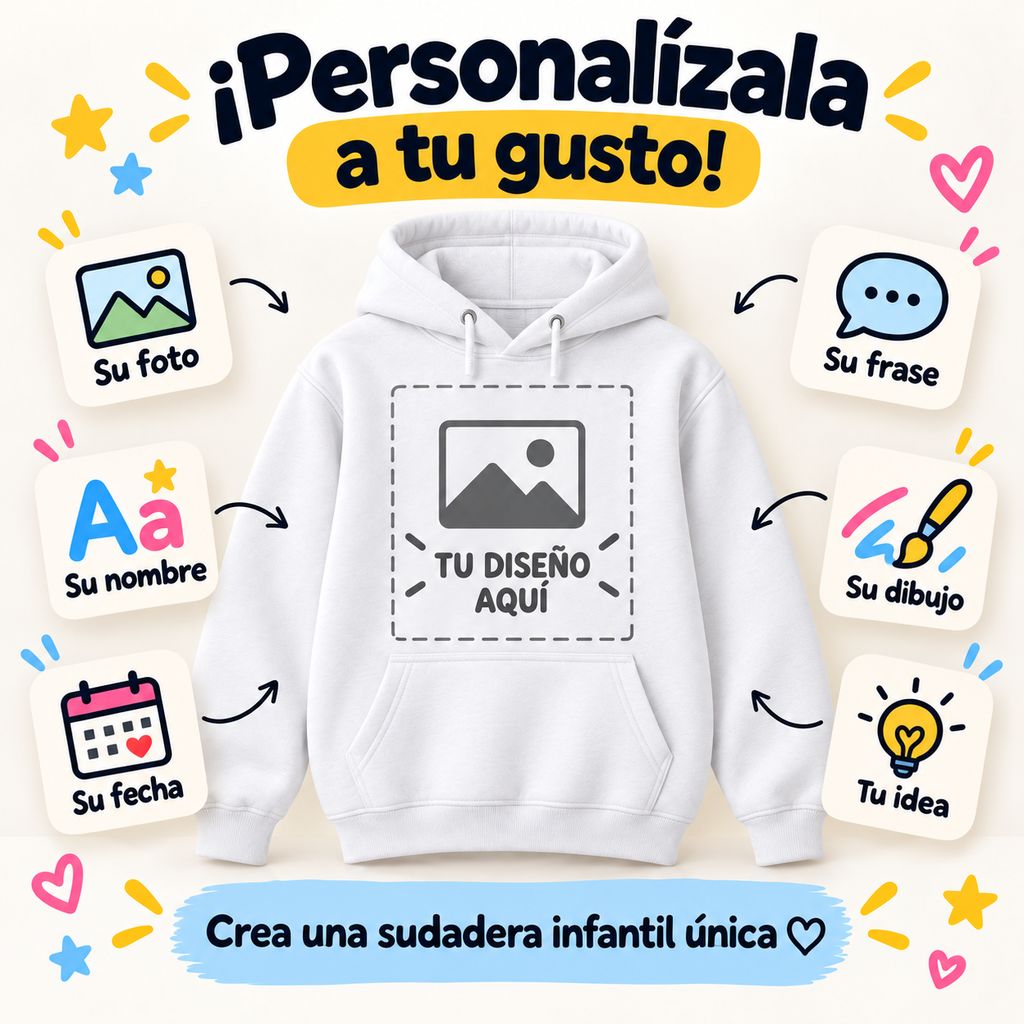 Sudadera Infantil Personalizada con Capucha y Bolsillo Canguro – Niño y Niña