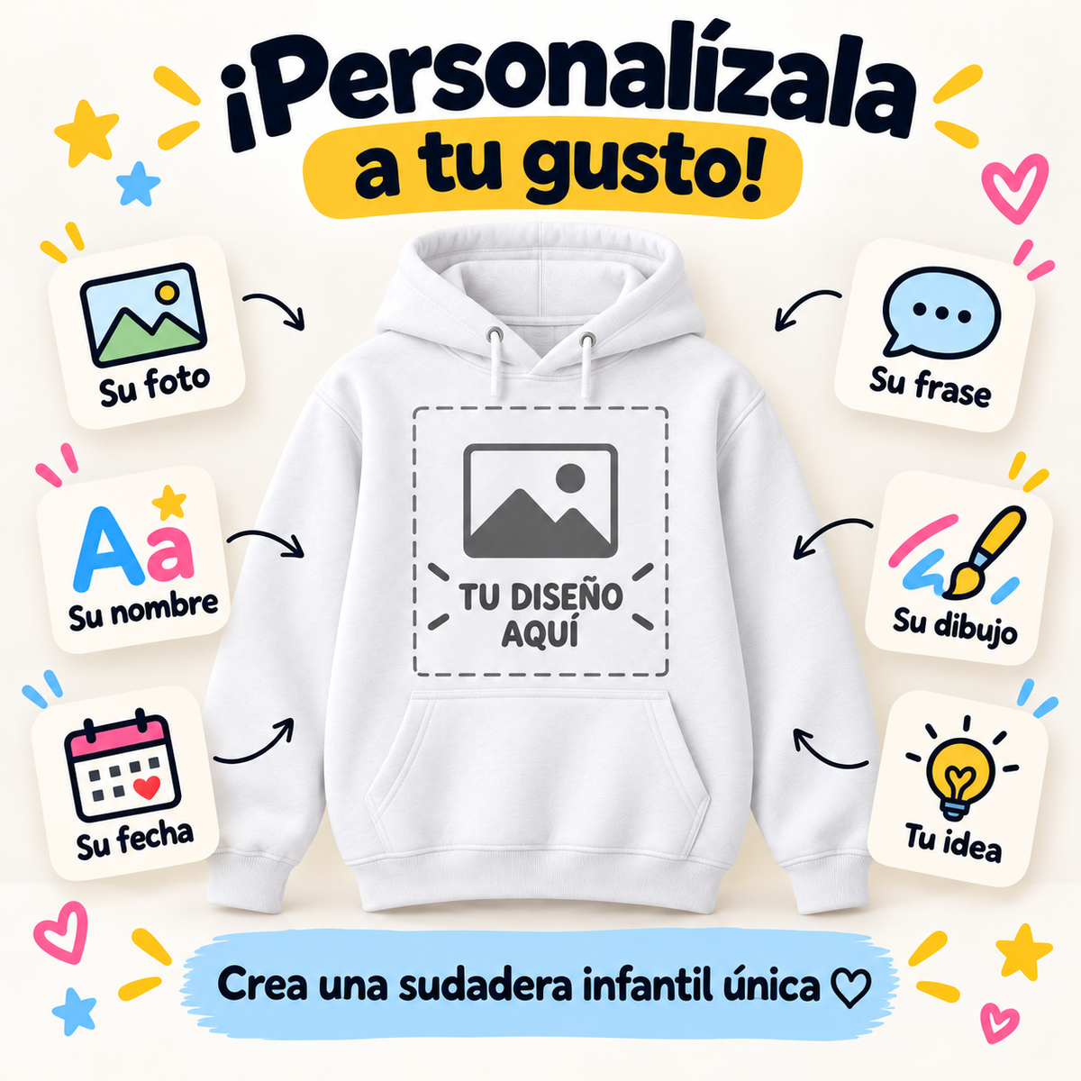 Sudadera Infantil Personalizada con Capucha y Bolsillo Canguro – Niño y Niña